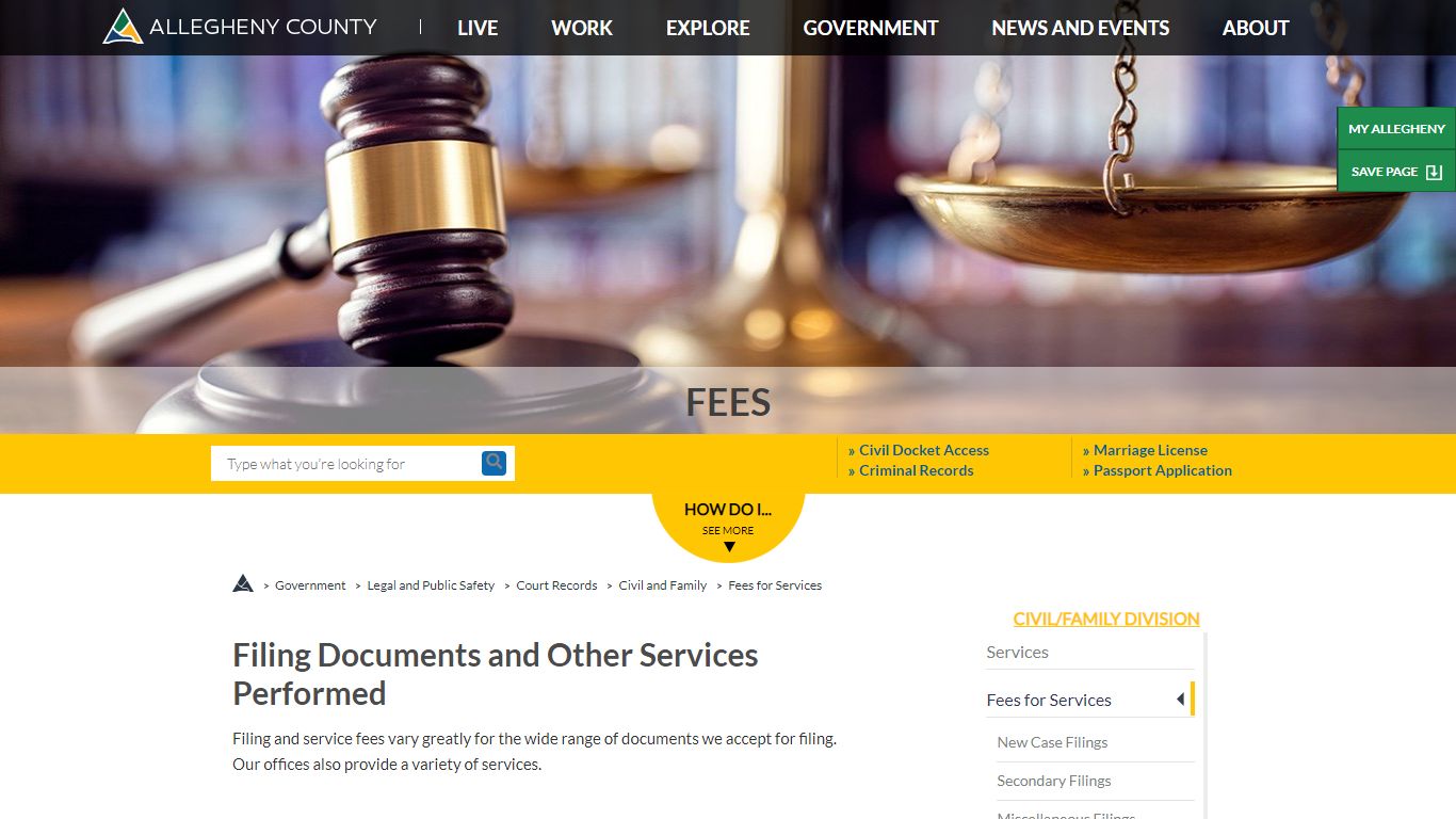 Civil and Family Court Records | Fees | Allegheny County