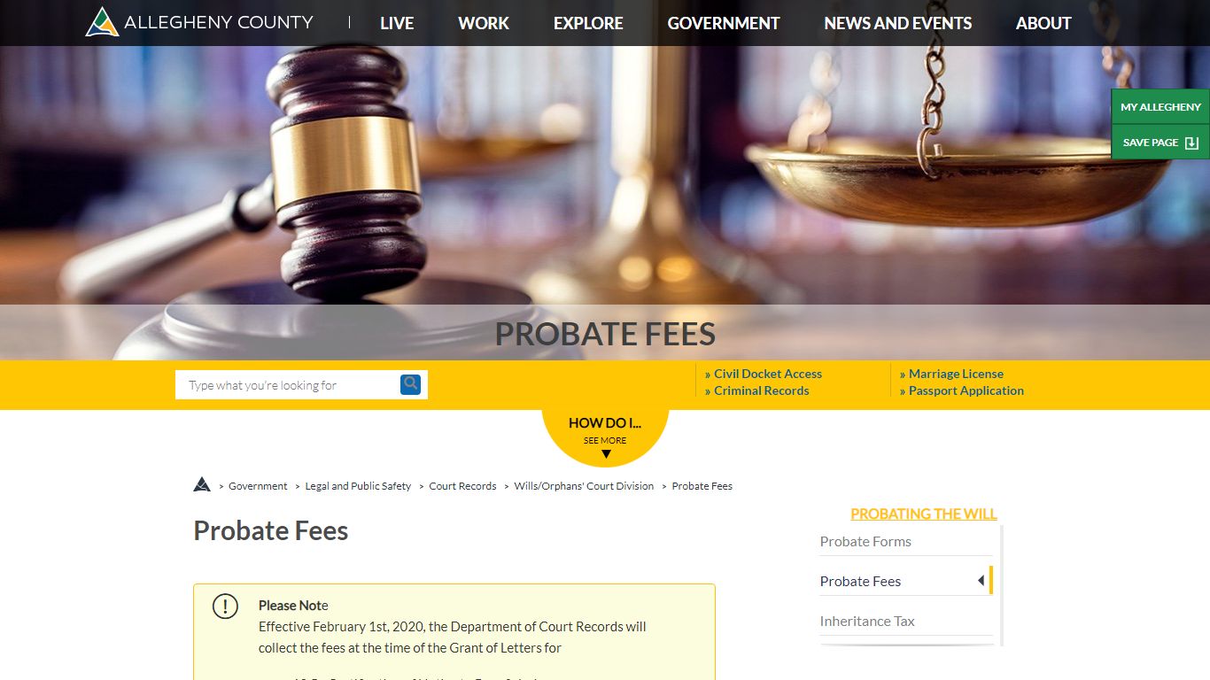 Wills and Orphans’ Court Records | Probate Fees | Allegheny County