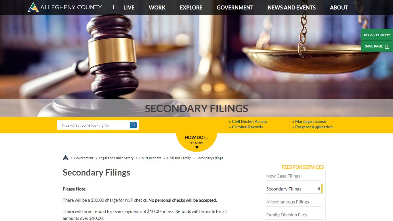 Civil and Family Court Records | Secondary Filings | Fees