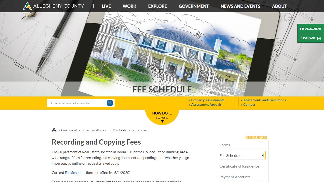 Real Estate | Resources | Fee Schedule - Allegheny County, Pennsylvania